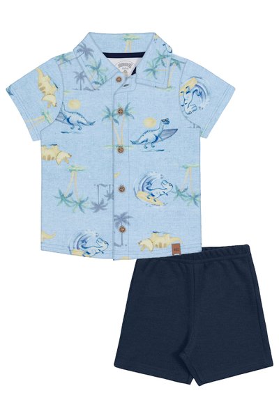 Conjunto Camisa e Bermuda Bebê Menino Surfe Azul - Alakazoo