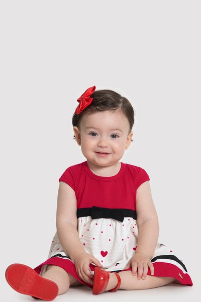 Vestido em Malha Nikko Bebê Menina Corações Vermelho - Alakazoo