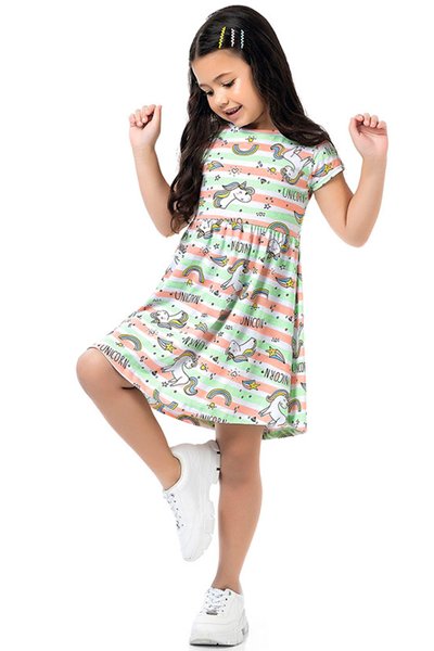 Vestido Infantil Menina Unicórnios Verde - Fakini Forfun