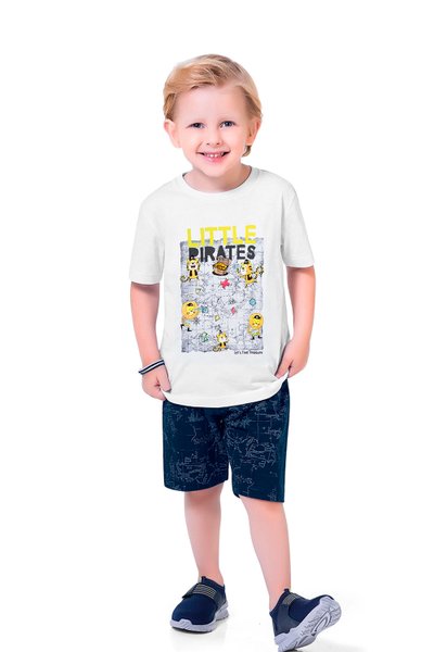 Conjunto Curto Infantil Menino Little Pirates Branco - Fakini