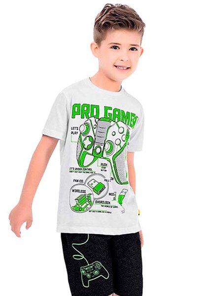 Camiseta em Meia Malha Infantil Menino Pro Gamer Branco - Fakini