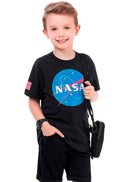 Camiseta em Meia Malha Infantil Menino NASA Preto - Fakini