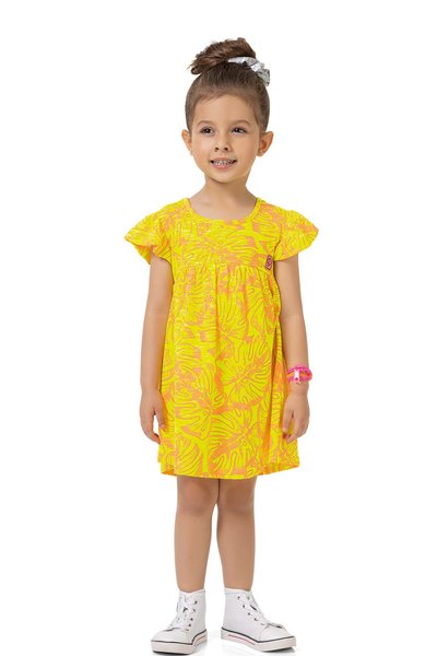 Vestido em Meia Malha Flamê Infantil Menina Amarelo - Playground