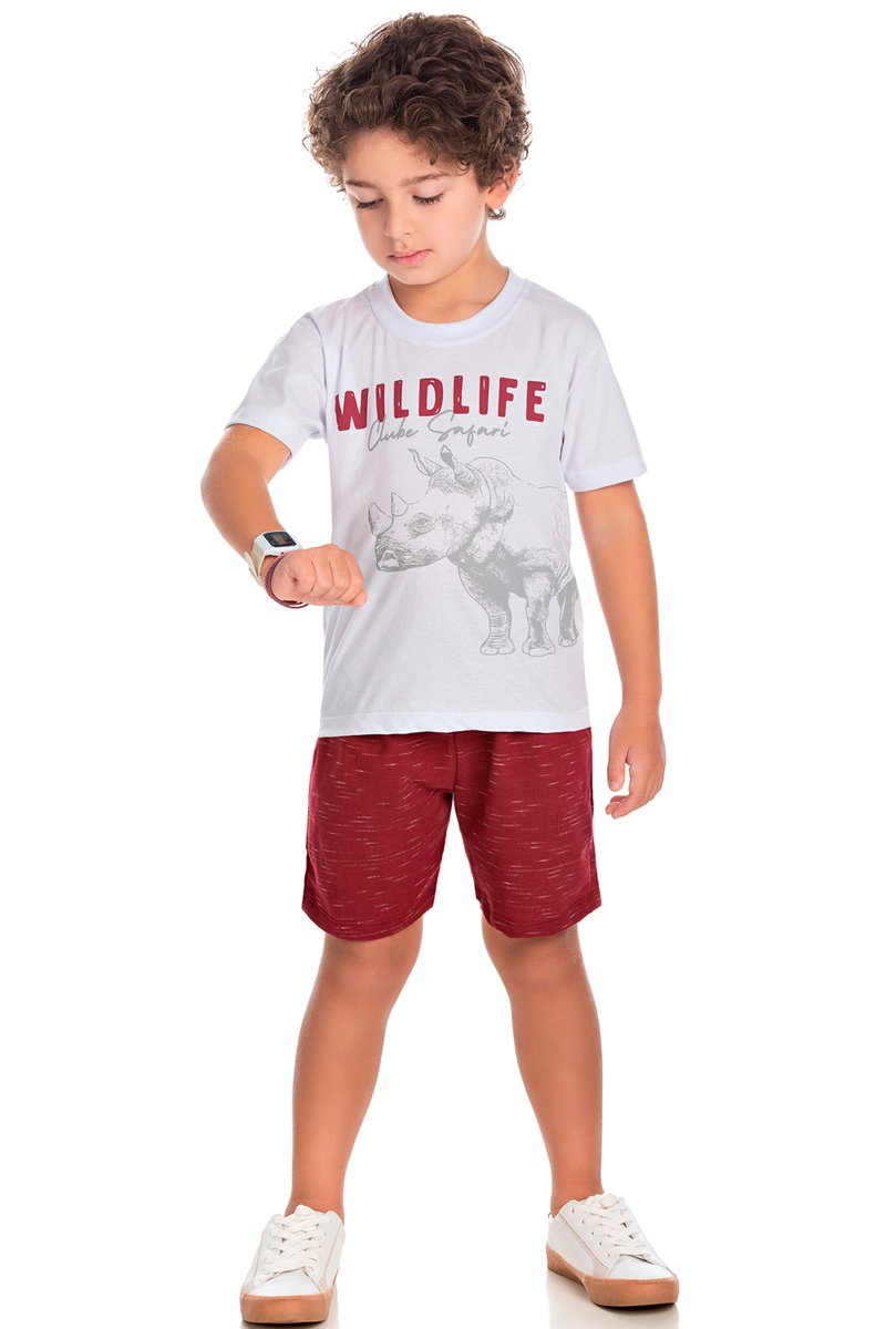 01 conjunto curto infantil menino wildlife branco isensee