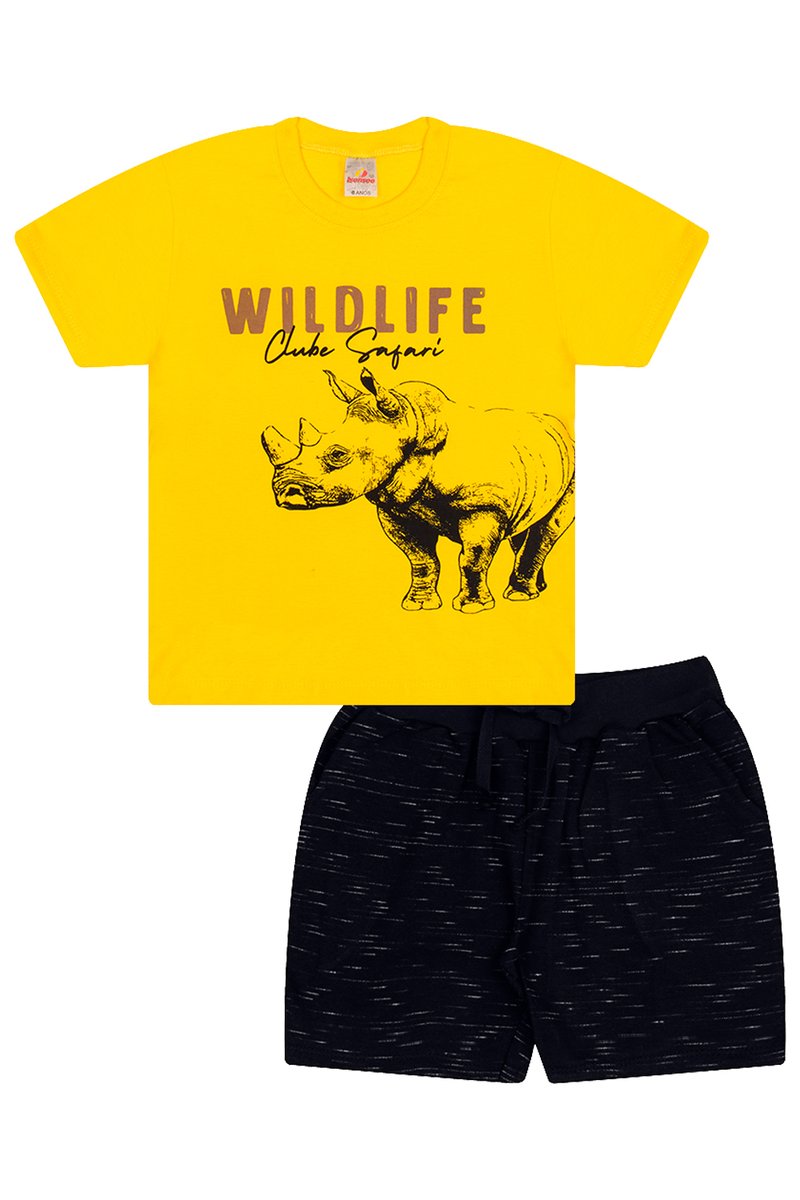 01 conjunto curto infantil menino wildlife amarelo isensee